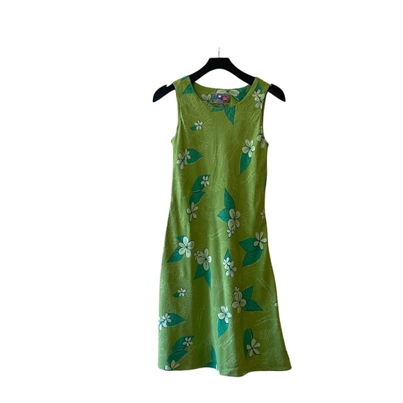 Vintage Hilo Hattie Hawaiian Floral 100% Silk Dress XS Sleeveless Green Tropical - Picture 1 of 9